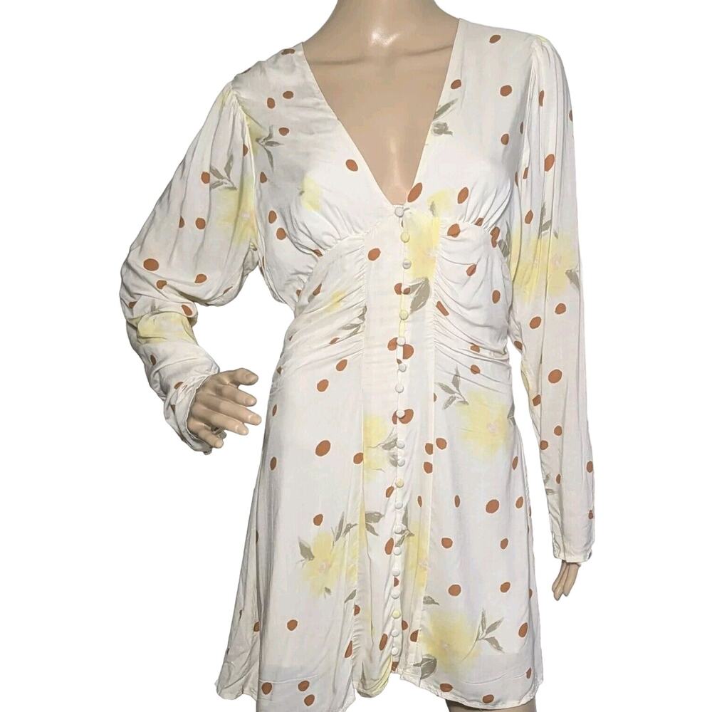 Free People Date Night Sunshine Off-White Floral Mini Dress Size Small - Picture 2 of 11